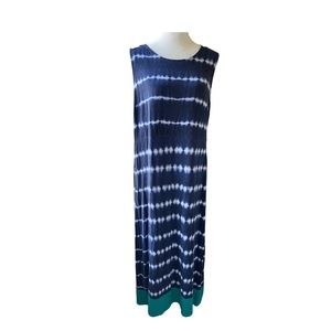 Women’s Christopher And Banks Large Blue/White Stripes Maxi Dress With Green Hem